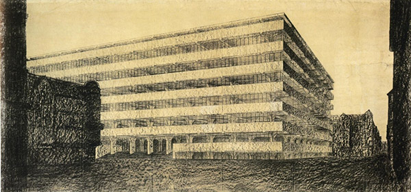 Concrete Office Building Project, Sketch by Mies van der Rohe, 1923
