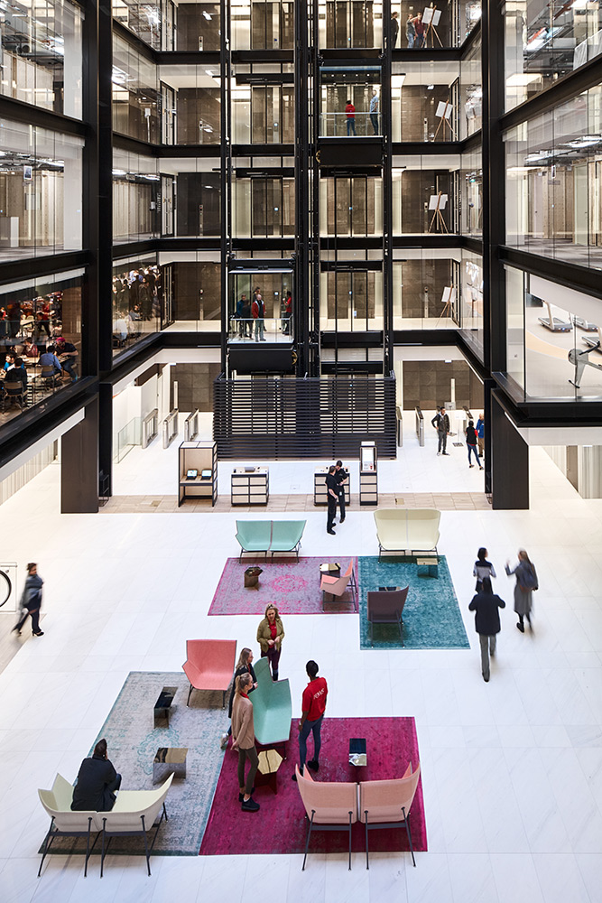 The base of the atrium Google offices, 6 Pancras Square, London, UK Photography by Tim Soar The base of the atrium Google offices, 6 Pancras Square, London, UK Photography by Tim Soar