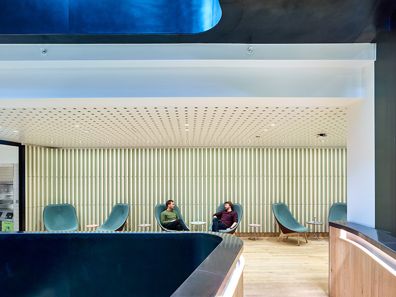 The staircase finishes seamlessly joining with the floorplates of the building. Google offices, 6 Pancras Square, London, UK Photography by Tim Soar The staircase finishes seamlessly joining with the floorplates of the building. Google offices, 6 Pancras Square, London, UK Photography by Tim Soar