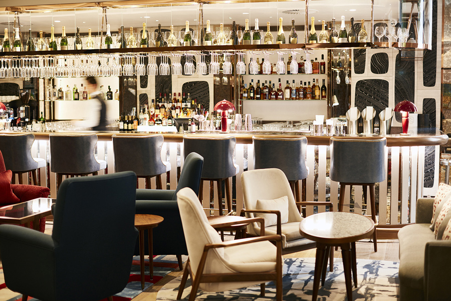 The Devonshire Club Hotel Champagne Bar - Interior Design: March & White - PVD coloured stainless steel: Double Stone Steel Europe Ltd