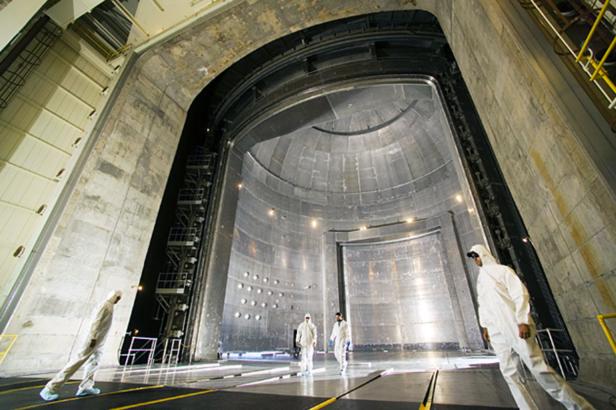 The world’s largest vacuum chamber at Nasa’s Space Power Facility in Ohio. The chamber has a volume of 22,653 m³, measuring 30.5m in diameter and 37.2 m high.