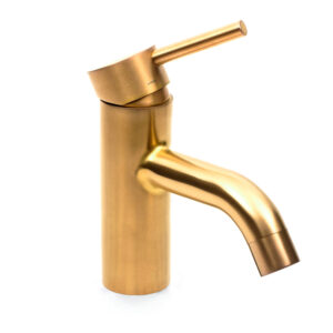 This contemporary tap by Dolphin Solutions is not brass but Brass PVD coloured stainless steel. The stainless steel used has a Brushed finish and you can see the surface of the tap has a soft, semi-matt sheen rather than a high shine as a result.